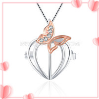 S925 sterling silver butterfly heart pearl cage pendant for wome
