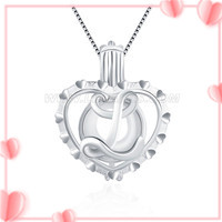 S925 sterling silver Initial L love pearl cage pendant for women