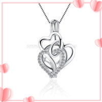 925 sterling silver 3 hearts pearl cage pendant for women