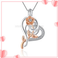 925 sterling silver CZ Valentine rose heart cage pendant