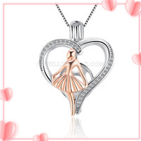 925 sterling silver CZ love heart little girl pearl cage pendant