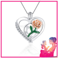 925 sterling silver CZ rose bloom heart pearl cage pendant