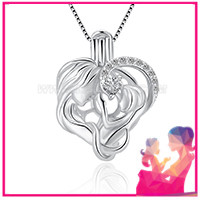 925 sterling silver CZ mom and daughter heart cage pendant