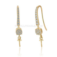 S925 Sterling silver plated gold CZ pearl earrings hoops fitting