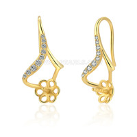 S925 Sterling silver plated gold CZ pearl women earrings setting