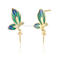 S925 sterling silver plated gold pearl women butterfly earrings