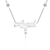 women 925 sterling silver initial Angel pearl pendant necklace