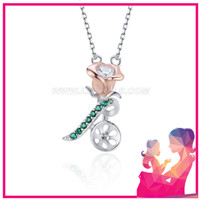 925 Sterling Silver green CZ rose pearl pendant necklace setting