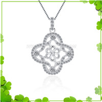 S925 sterling silver CZ clover pearl necklace pendant setting