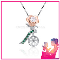 925 sterling silver CZ rose flower pearl pendant setting