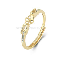 925 sterling silver plated gold CZ  pearl adjustable ring settin