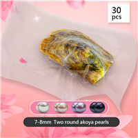30pcs wholesale 7-8mm Round Akoya two pearls oyster
