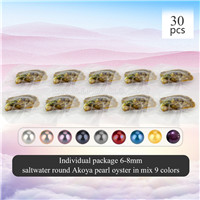 6-8mm saltwater round Akoya pearl oyster mixed 9 colors 30pcs