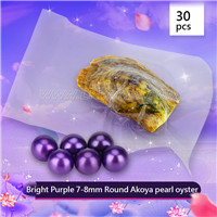 Beautiful Bright purple 7-8mm Round Akoya pearl oyster 30pcs