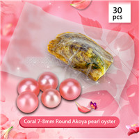 Elegant Coral 7-8mm Round Akoya pearl oyster 30pcs