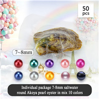 Latest mixed 10 colors 7-8mm Round Akoya pearl oyster 50pcs