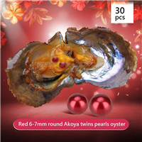 Beautiful 6-7mm Round Akoya Royal Red twin pearls oyster 30pcs