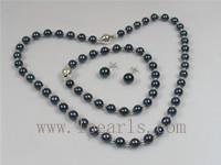 6-6.5mm round black Akoya pearl necklace set wholesale
