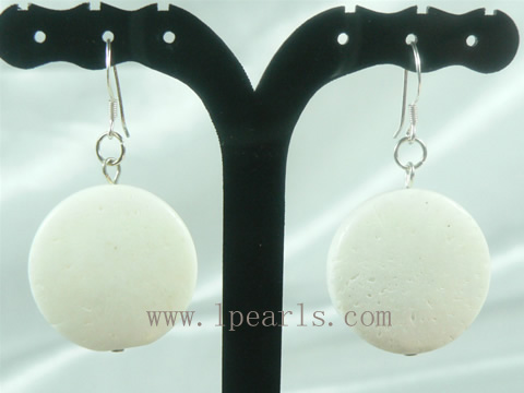 wafer shape coral dangling earrings with sterling silver hook