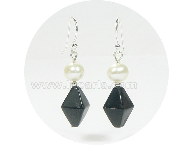 wholesale faceted black crystal with white freshwater pearl earr