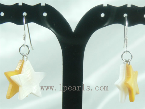 wholesale pentagram shell sterling silver dangling earrings