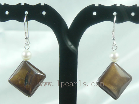 wholesale 15mm tigereye sterling silver dangling earrings