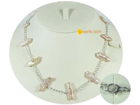 pink 20x8mm keishi freshwater pearl tin cup necklace