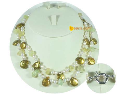 6-7mm white freshwater jewelry pearl neckalce with champagne coi