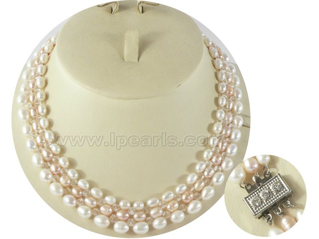 three rows rice shaped freshwater pearl necklace