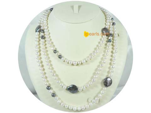 white and black potato pearl with black coin pearl necklace