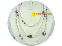 white and black potato pearl with black coin pearl necklace