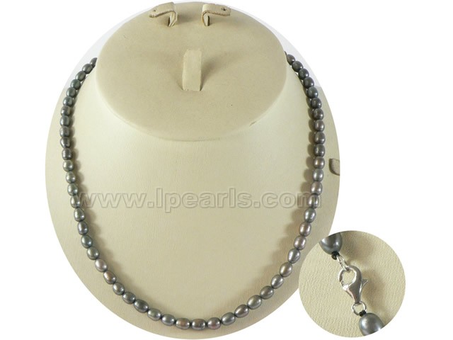 5-6mm grey color rice freshwater pearl necklace