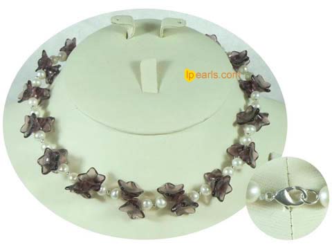 6-7mm white potato freshwater pearls with flower necklace