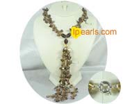 two twisted strands blister pearl necklace-small crystal beads