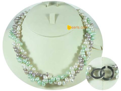 wholesale three strands twisted freshwater pearl necklace