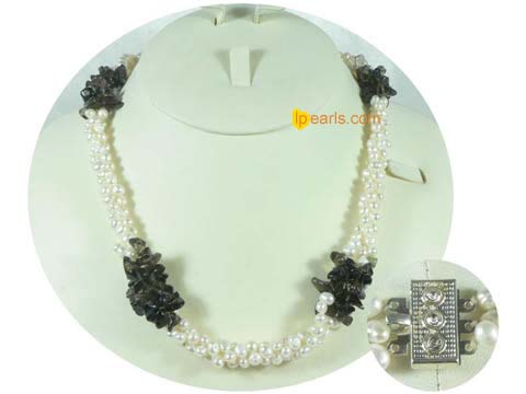 3 twisted strands freshwater  jewelry pearl necklace alternating