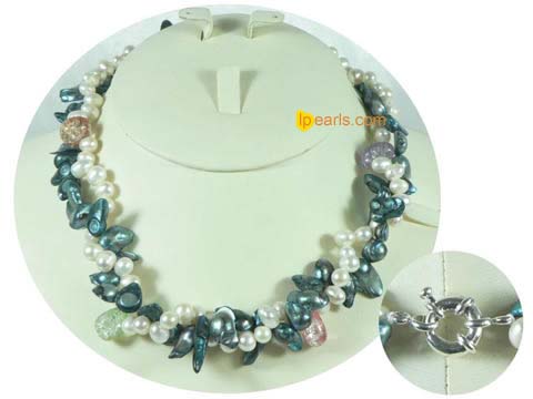 Freshwater white and dark purple pearl necklace