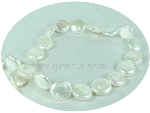 natural 12mm white coin freshwater pearl strand