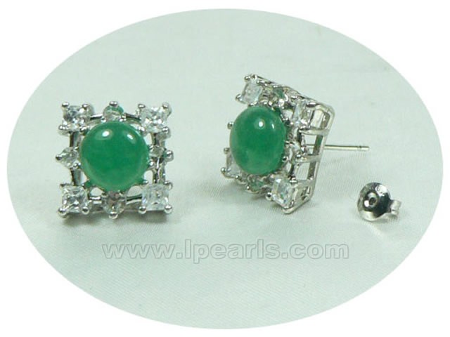 square-shaped 10mm round jade plated silver studs earrings