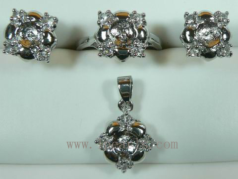 flower design 18k gp jewelry mounting set with zircon beads