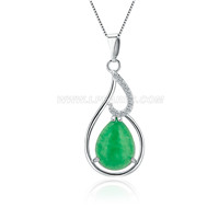 silver plated CZ green jade oval necklace pendant for women
