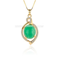 silver plated gold CZ green jade necklace pendant for women