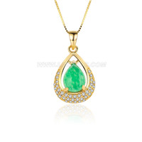 silver plated gold CZ green jade waterdrop pendant for women