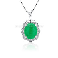 silver plated CZ green jade oval pendant for women