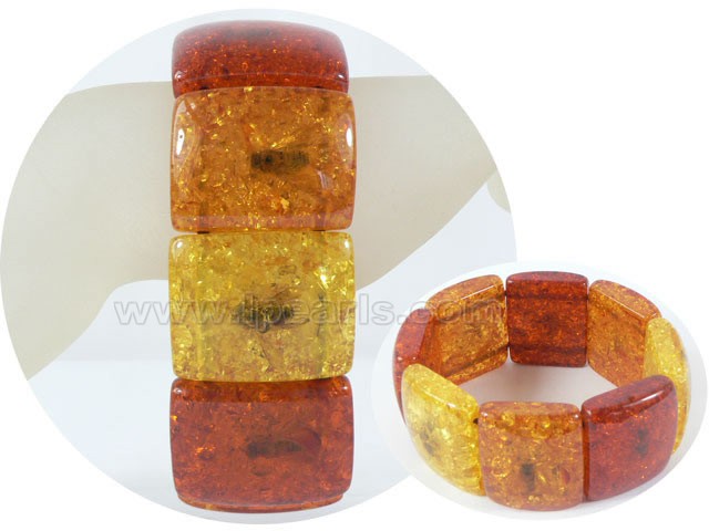 32mm multicolor square shape stretchy amber bracelet