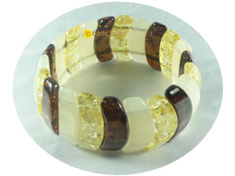 wholesale 30mm multicolor crescent shape stretchy amber bracelet