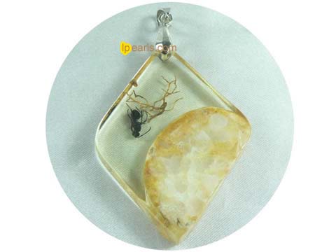 5ps 37mmx 60mm transparent amber pendant with 18K GP mounting