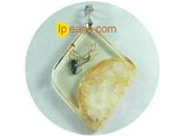 5ps 37mmx 60mm transparent amber pendant with 18K GP mounting