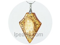 5ps 42mmx 65mm orange amber pendant with 18K GP mounting