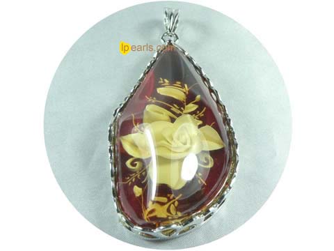 5ps 40mmx70mm cognac amber pendant with 18K GP mounting